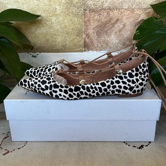 Halogen Women’s Leather Haowen Cheetah Print Fur Pointy Toe Strap Flats Size 7.5 - Picture 6 of 16